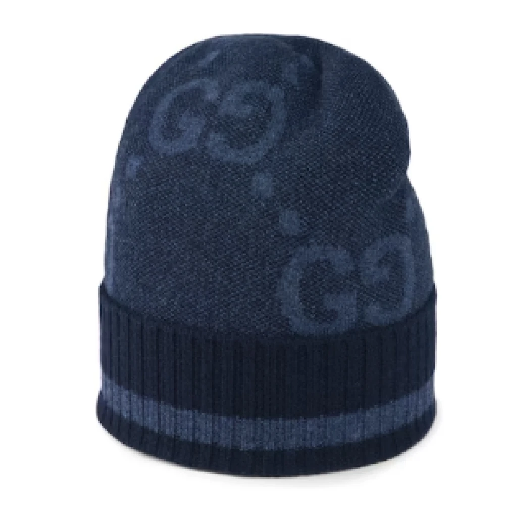 Gucci Navy Blue Gebreide Jacquard Hoeden Blue Dames