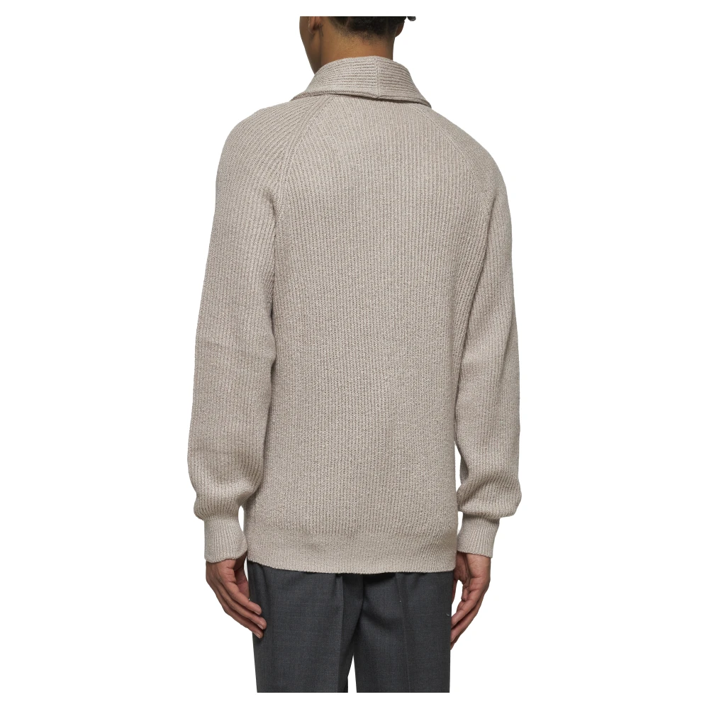 BRUNELLO CUCINELLI Geëmbosseerde knoopsluiting Shawl Kraag Sweater Beige Heren