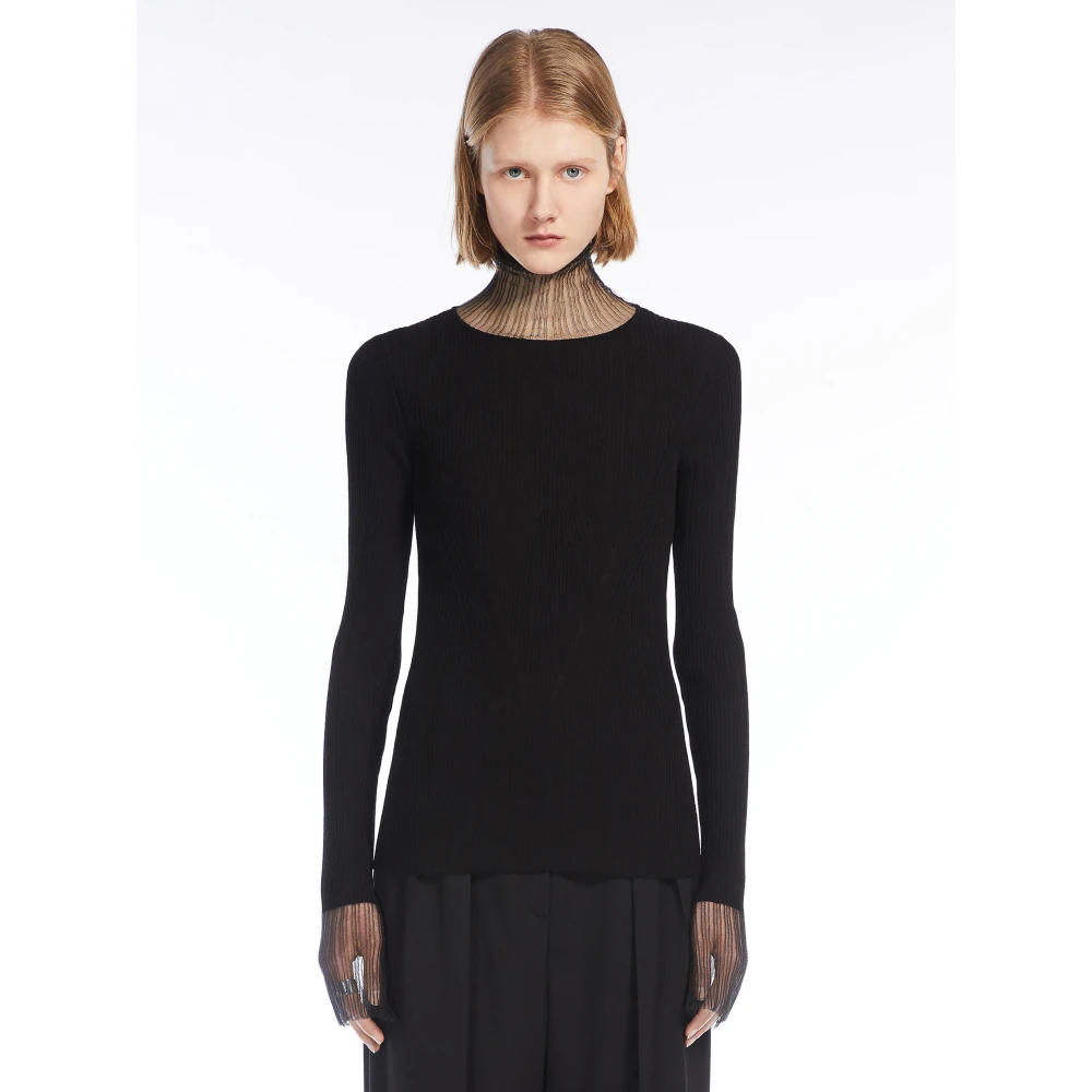 SPORTMAX Mock Neck Wollen Trui Zwart Black Dames