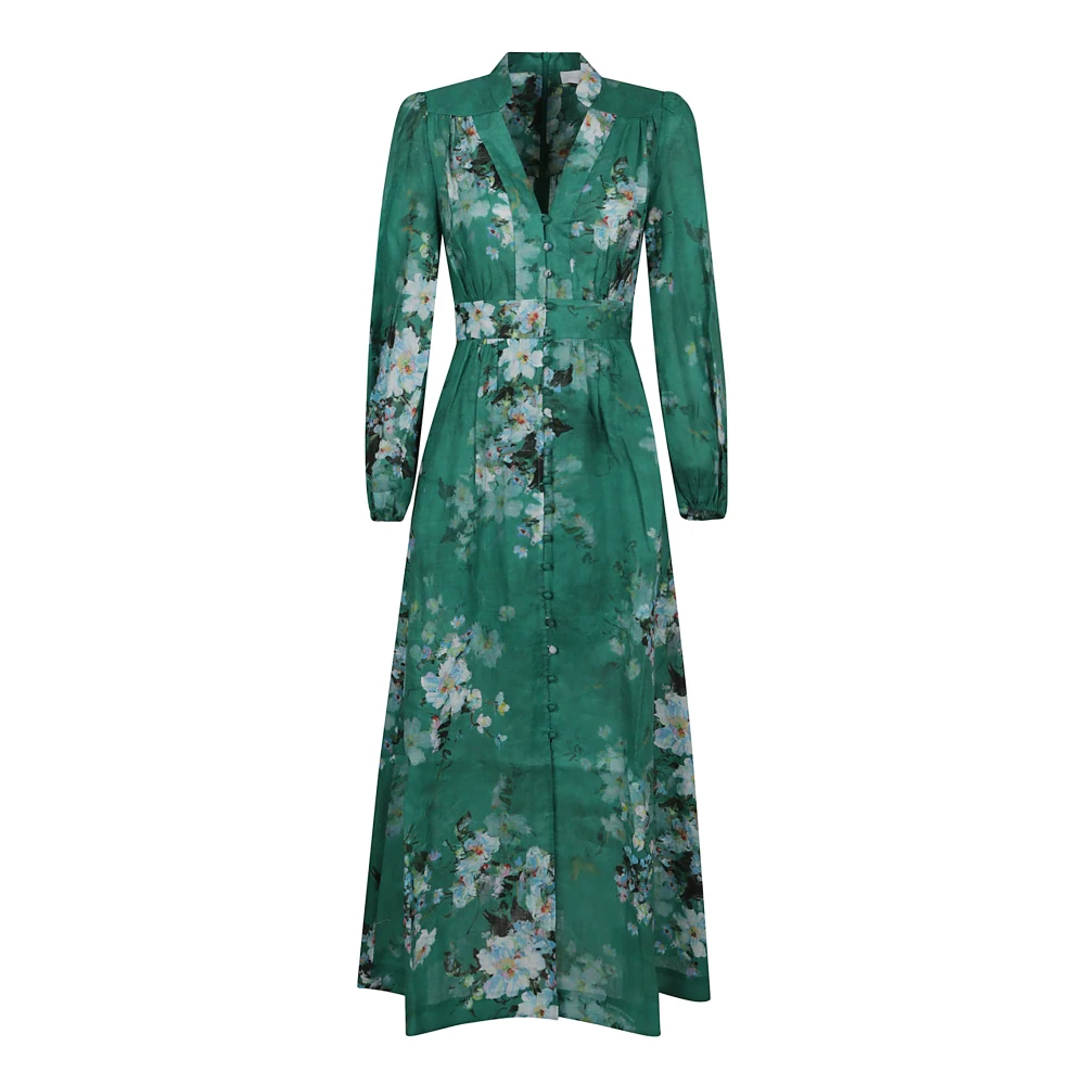 Zimmermann Bloemen Plunge Midi Jurk Green Dames