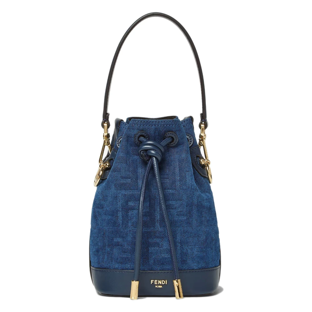 Fendi Vrouw Blauw Tassen Dames, One Size, Katoen, Mon Tresor Bucket Bag