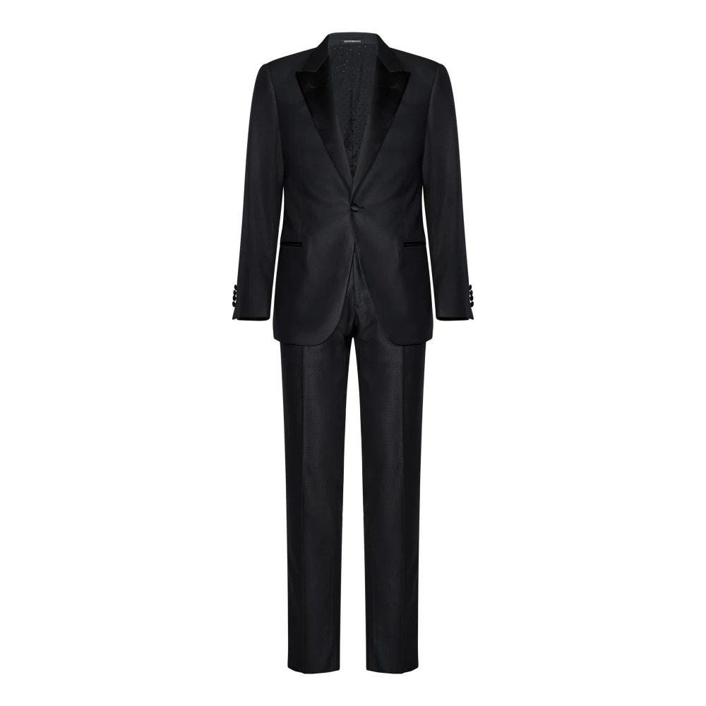 Emporio Armani Grå Ull Tuxedo Kostym Satin Detaljer Gray, Herr