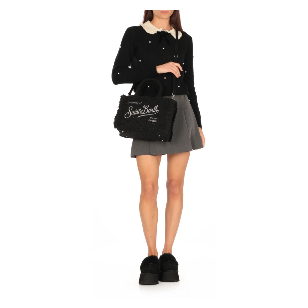 Saint Barth Zwarte wollen blend handtas met franjes Black Dames