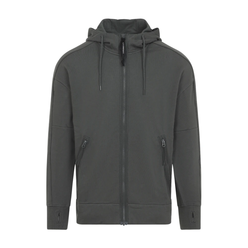 C.p. Company Men's Gray Zip-Throughs, L, Hooded Open Sweatshirt