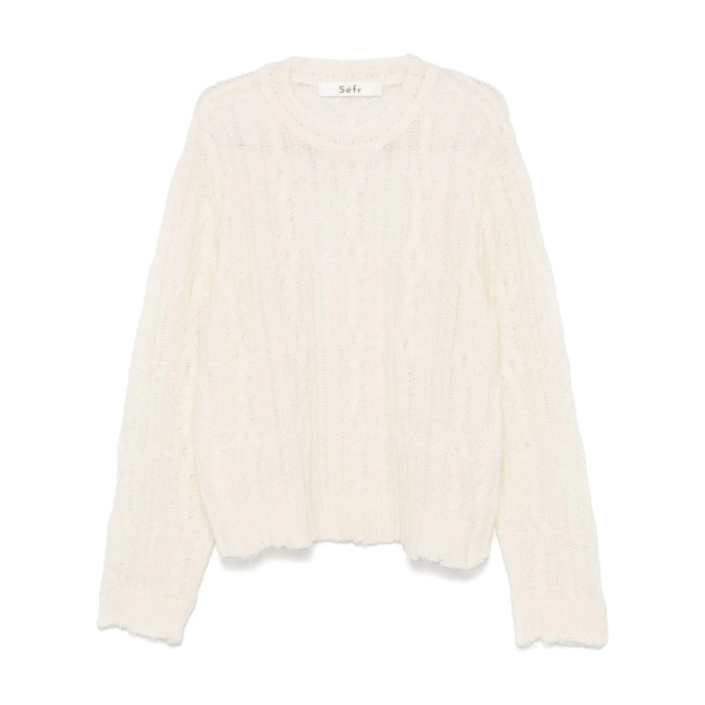 Séfr Gedistresseerde Gebreide Trui Crème White Heren