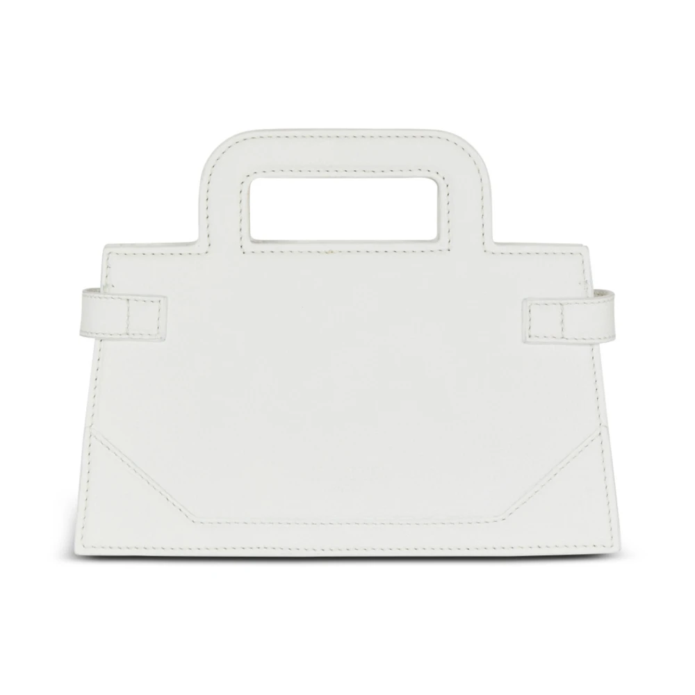 Balmain Kleine B-Buzz Top Handle tas in generfd leer White Dames