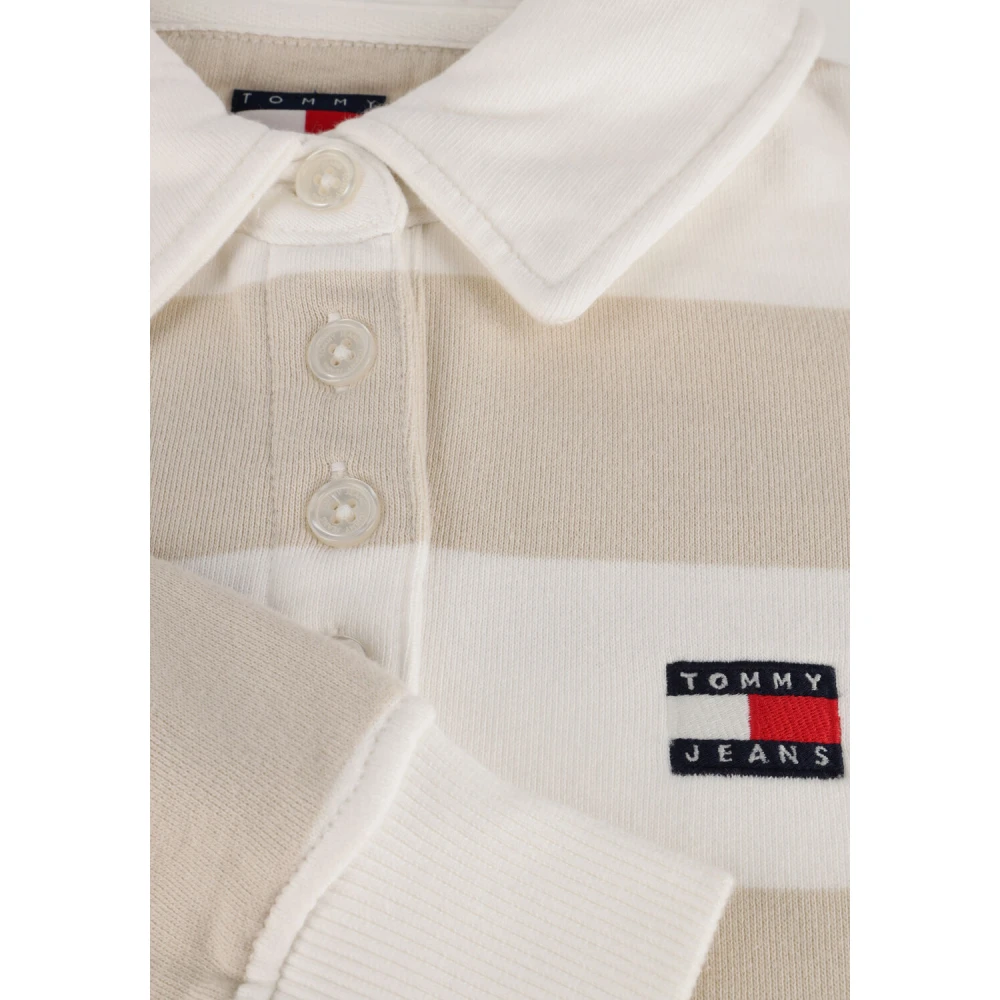 Tommy Jeans Beige Gestreept Polo Shirt met Lange Mouwen Beige Dames