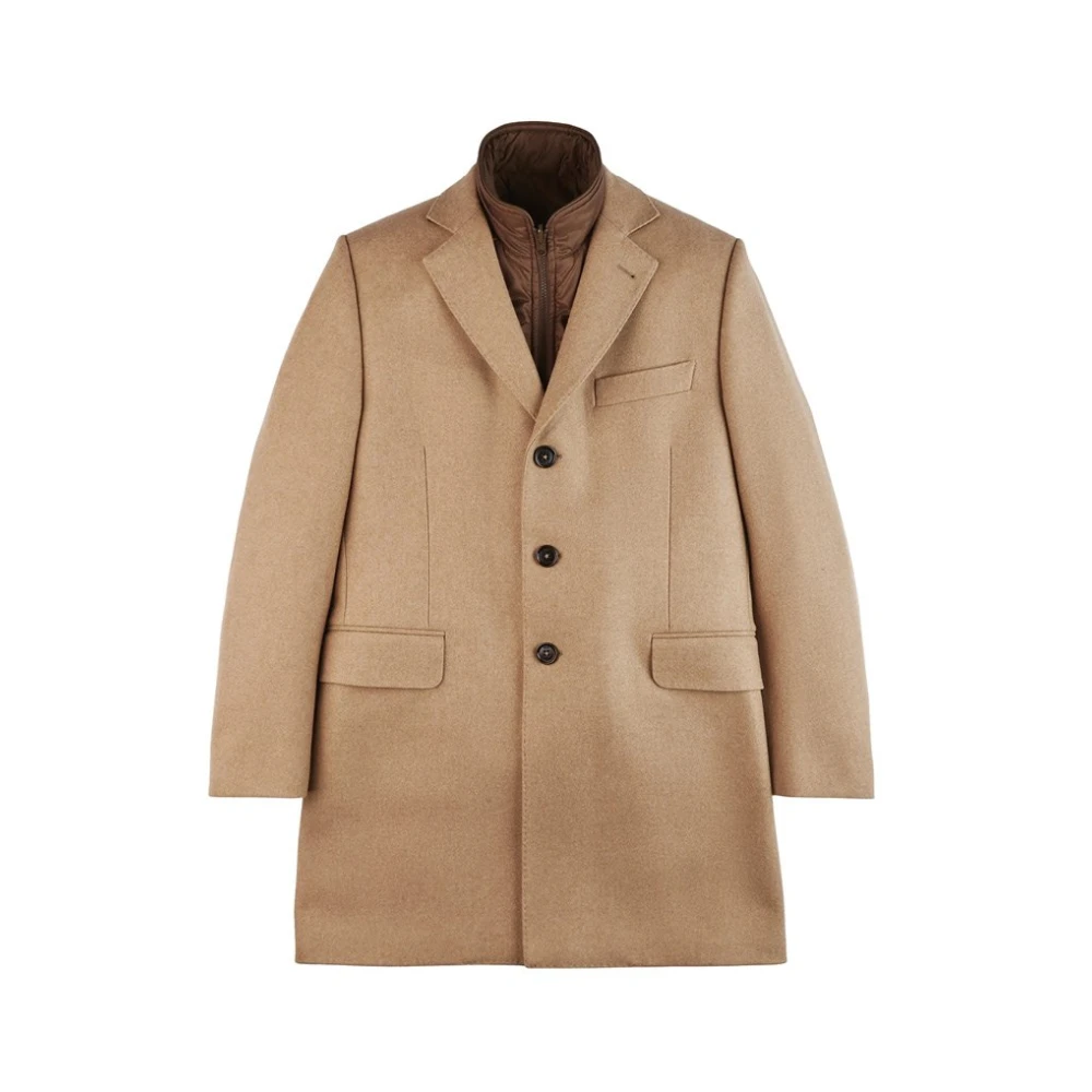 Fay Beige Wol Kasjmier Jas met Afneembaar Vest Beige Heren