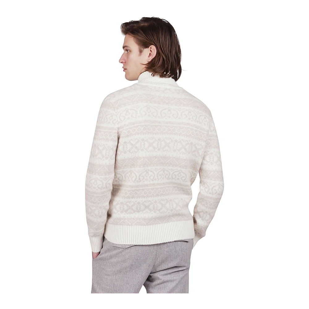 Eleventy Kasjmier Zijde Jacquard Coltrui Trui Beige Heren