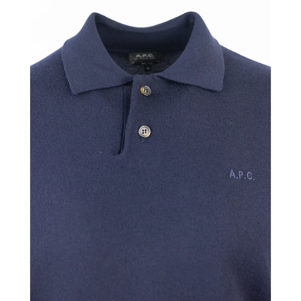 A.p.c. Blauwe Polo Franse Kraag Merinowol Blue Heren