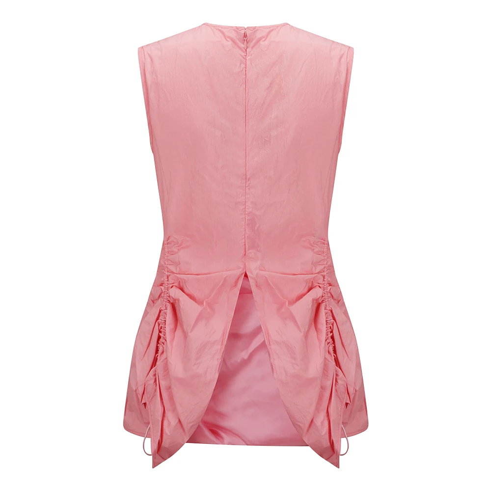 Cecilie Bahnsen Taffeta Crew Neck Zip Top Pink Dames