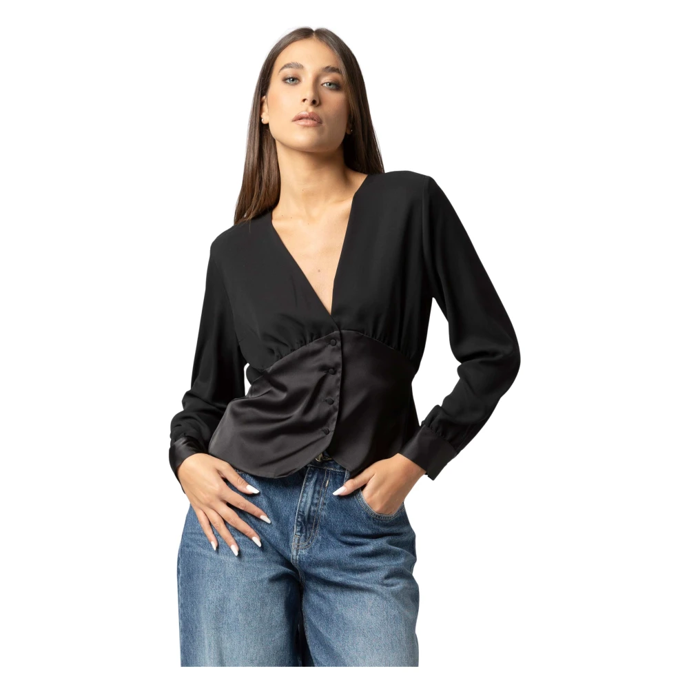 Kocca Women's Black Chic Long-Sleeved V-Neck Blouse - Blouses - L - Blouses & Shirts