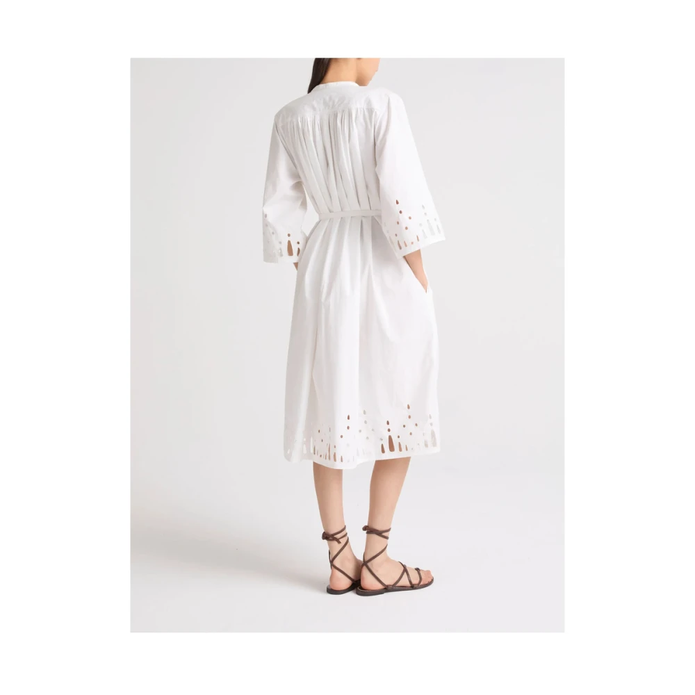 Yves Salomon Witte Jurk met Broderie Anglaise en Riem White Dames