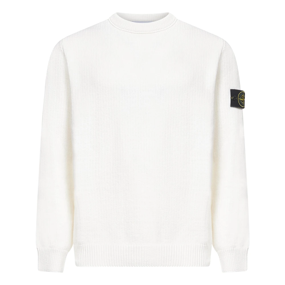 Stone Island White Fisherman's Rib Knit Jumper - Male - Round-Neck Knitwear - Xl - Knitwear