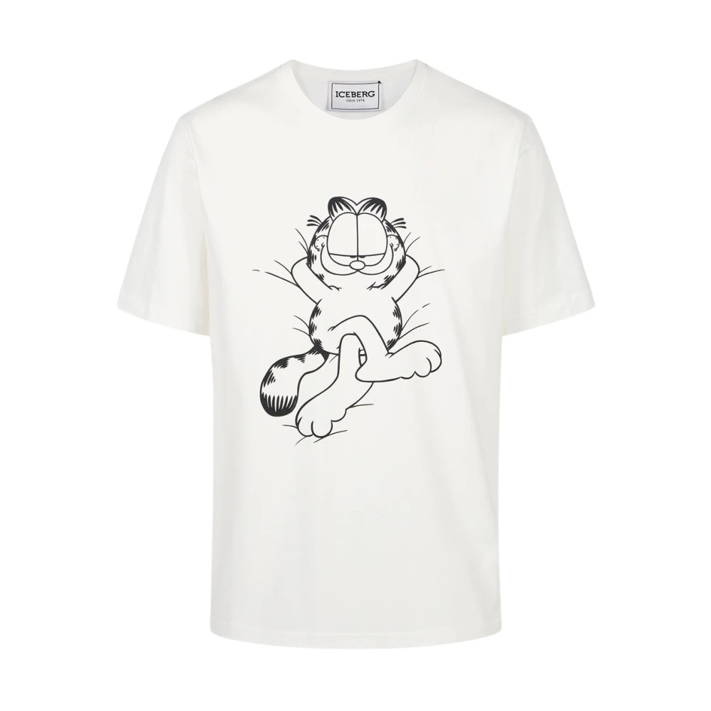 Iceberg Wit katoenen jersey T-shirt met Lazy Garfield print Beige Heren