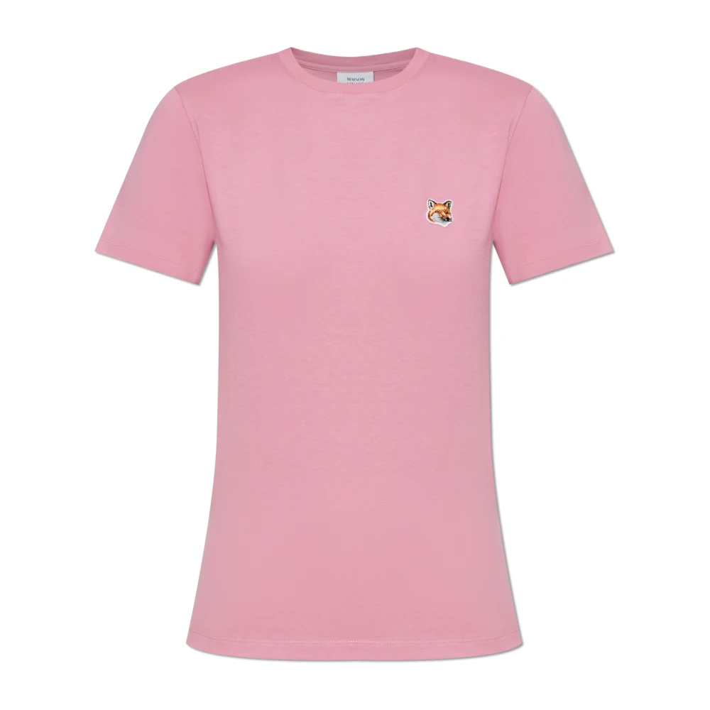 Maison Kitsuné T-shirt met logo patch Pink Dames