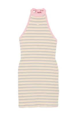 Ribbstickad Kort Klänning med Halterneck