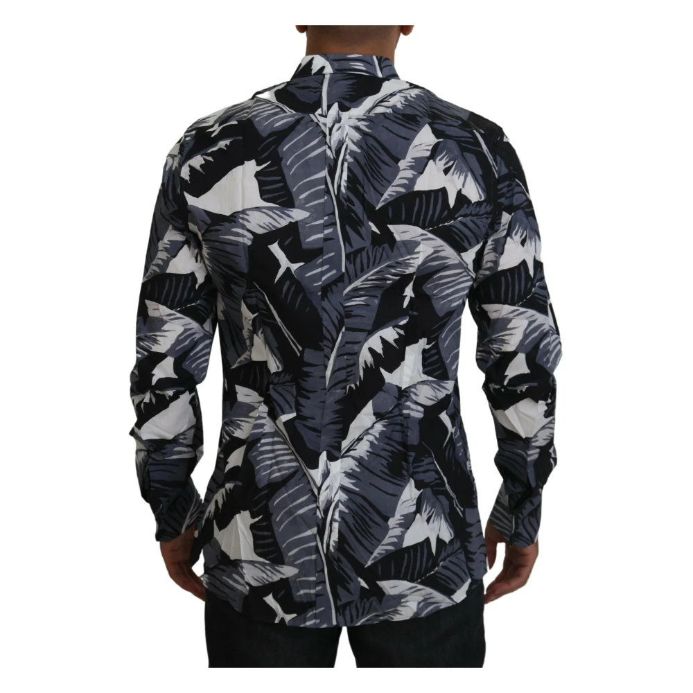 Dolce & Gabbana Multicolor Bananenbladprint Casual Overhemd Blue Heren