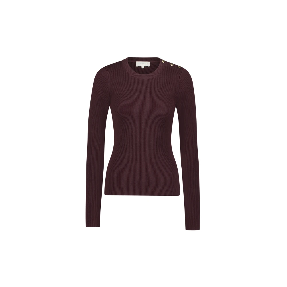 Fabienne Chapot Bruine Slim Pullover met knoopdetails Brown Dames