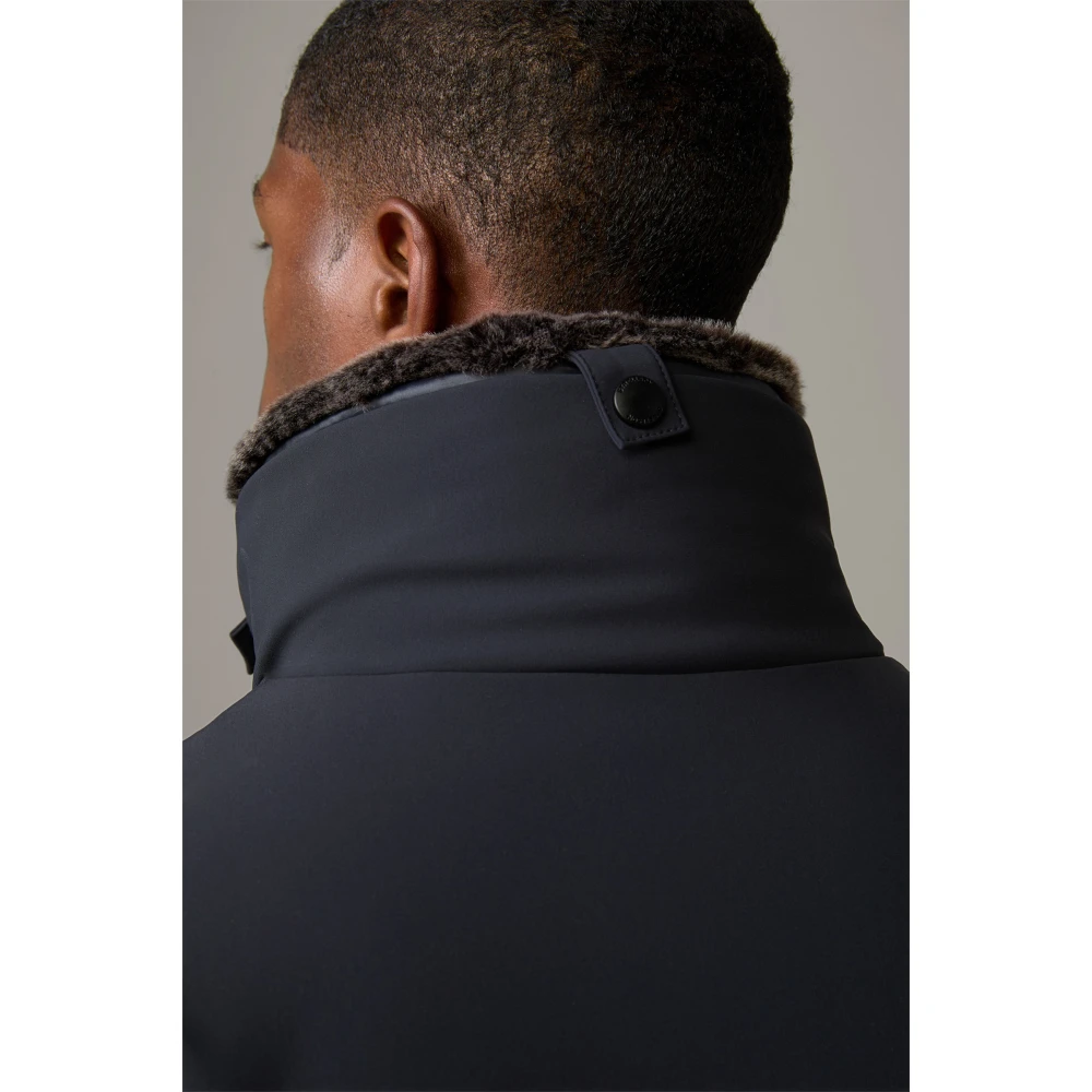 Strellson Heren winterjas met afneembare nepbont kraag Blue Heren