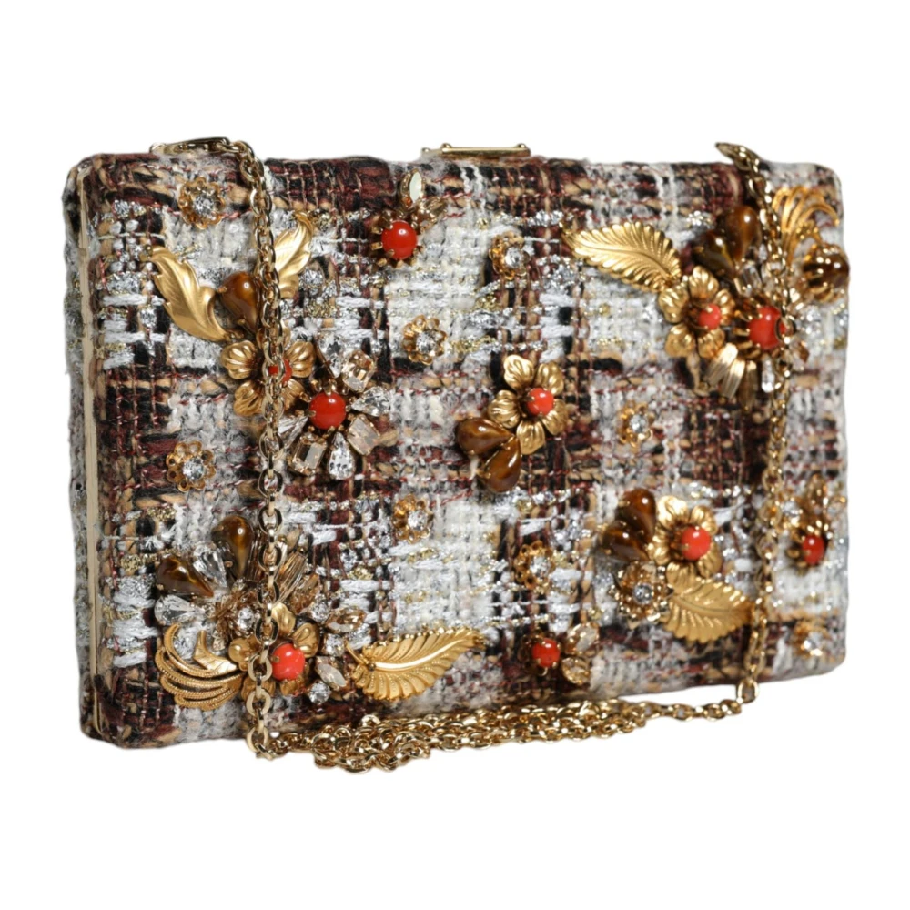 Dolce & Gabbana Bloemen Tweed Crossbody Tas met Gouden Detail Multicolor Dames