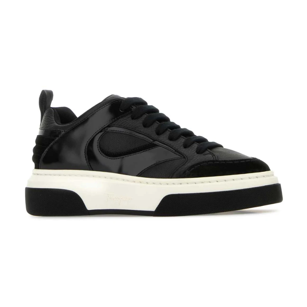 Salvatore Ferragamo Zwarte Leren Mix Sneakers Black Heren