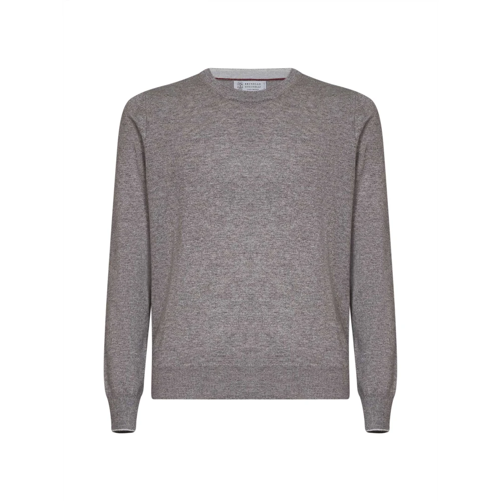 Brunello Cucinelli , Round-Neck Knitwear, Male, Gray, S, Crewneck Jumper