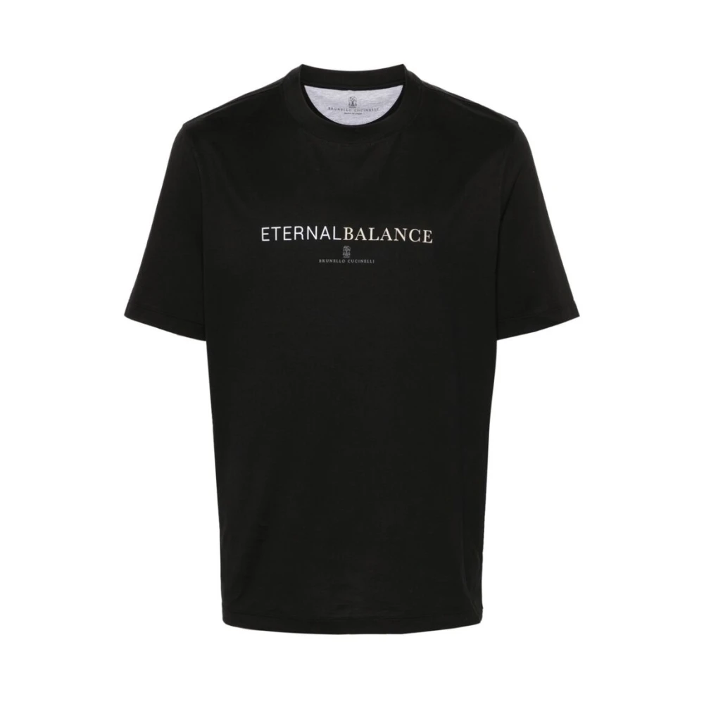 BRUNELLO CUCINELLI Zwart Katoenen Logo Print T-shirt Black Heren