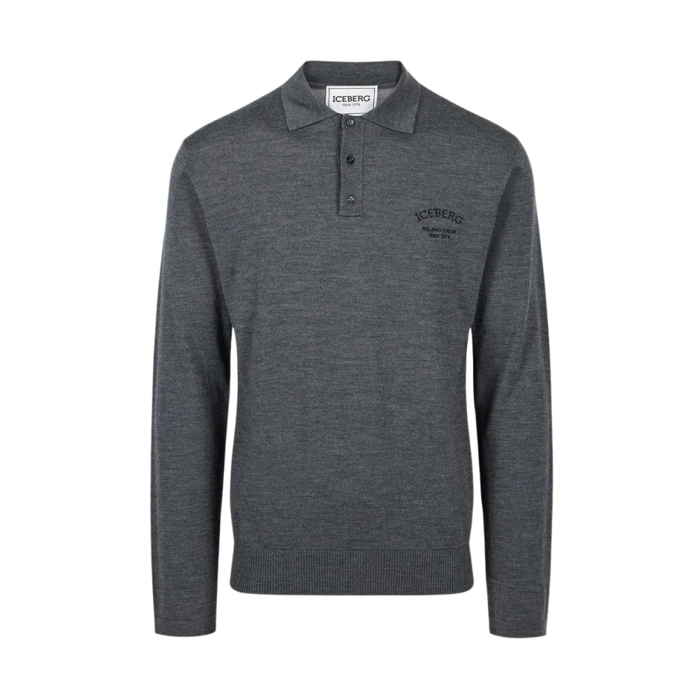Iceberg Grijze poloshirt met lange mouwen van merinowol met logo Gray Heren