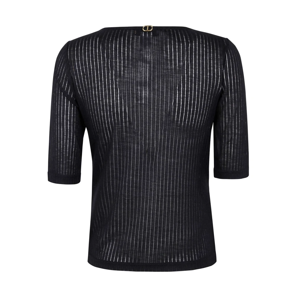 Twinset Zwart Diamantpatroon Logo Shirt Black Dames