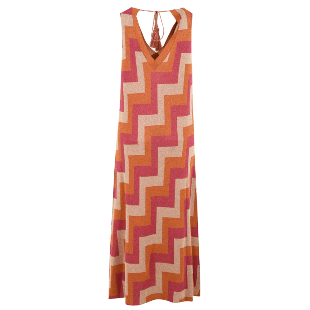 Akep Vrouw Multicolor Zig-Zag Jacquard Lurex Lange Jurk