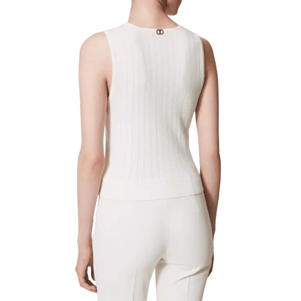 Twinset Witte Gebreide Knoop Top Aansluitend Model White Dames