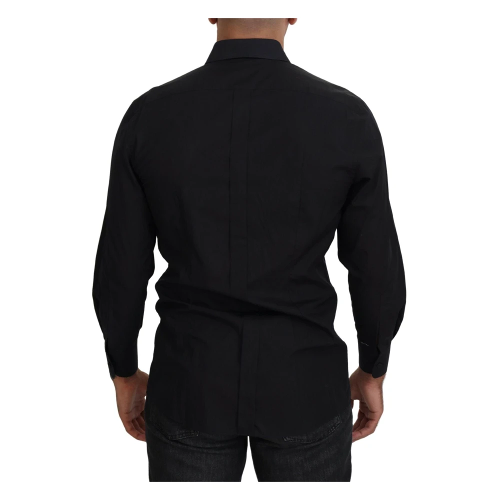 Dolce & Gabbana Zwarte Gouden Katoenen Overhemd Black Heren
