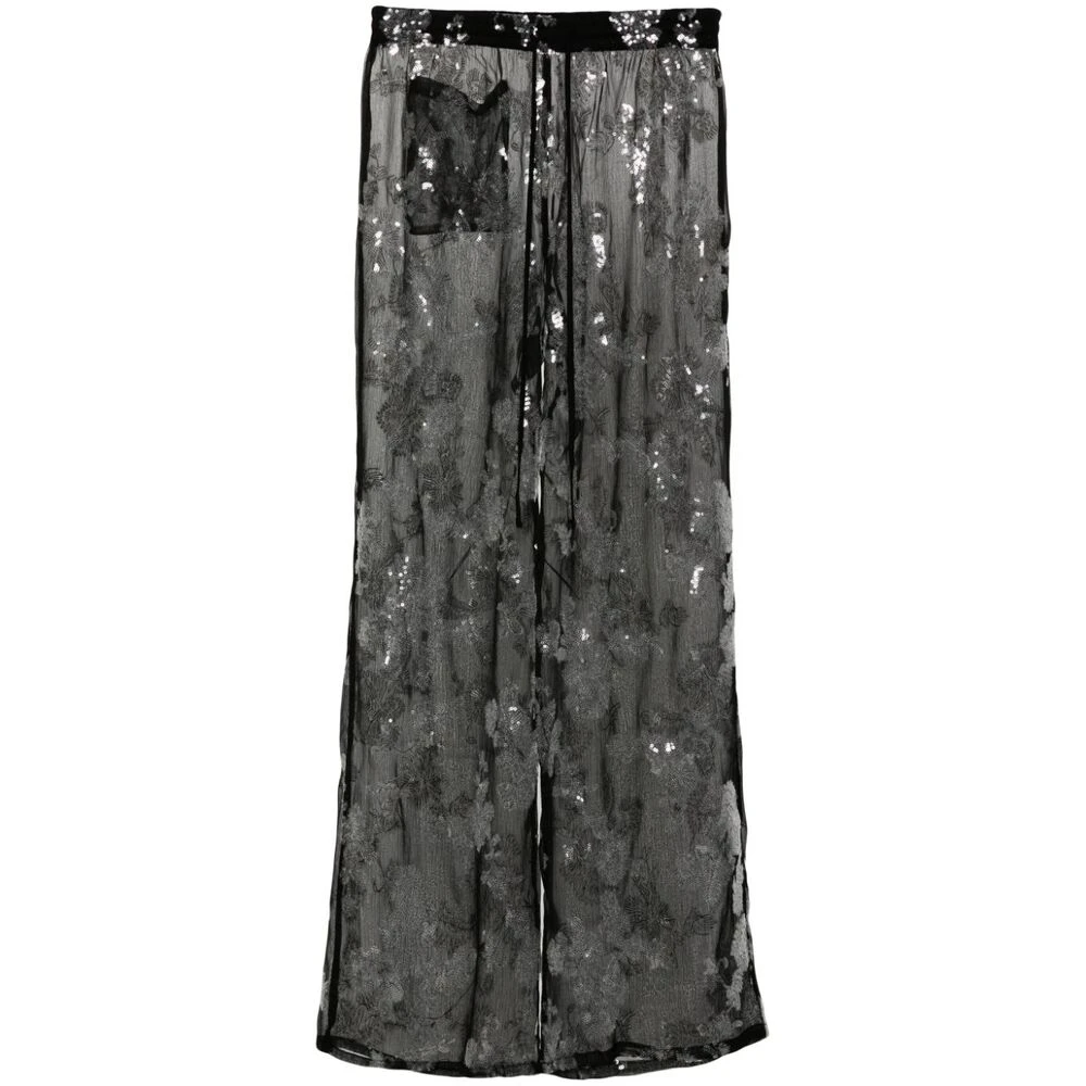 Siedrés Bloemen Paillet Wijde Pijp Broek Black Dames