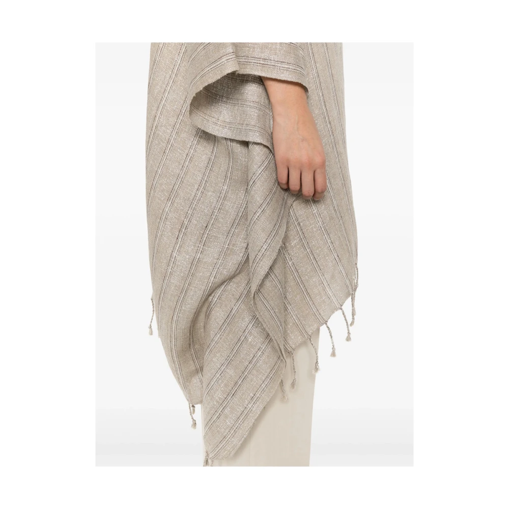 BRUNELLO CUCINELLI Beige Gestreepte Cape met Franje Beige Dames