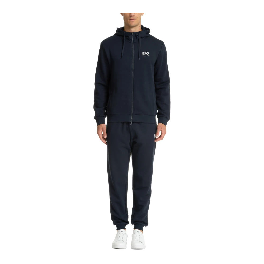 Emporio Armani EA7 Effen Tracksuit met Capuchon en Zakken Blue Heren