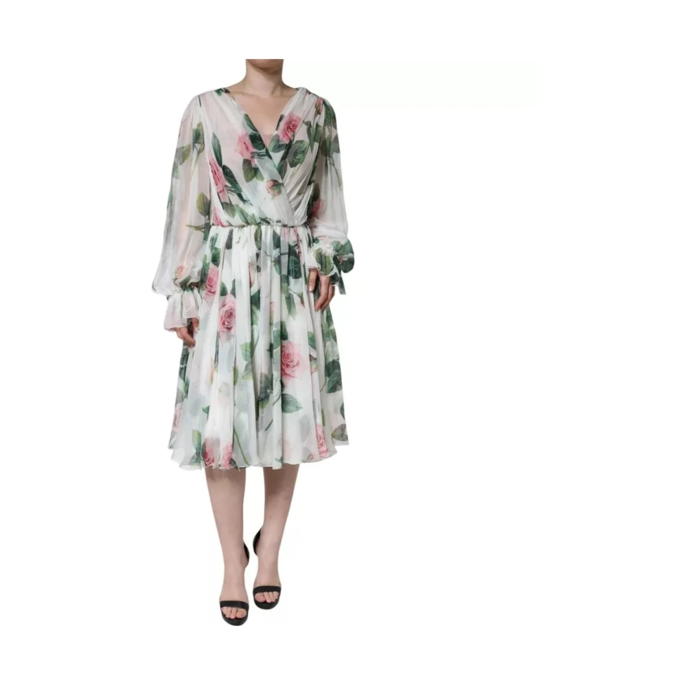 Dolce & Gabbana Women's White Silk Floral A-Line Midi Dress