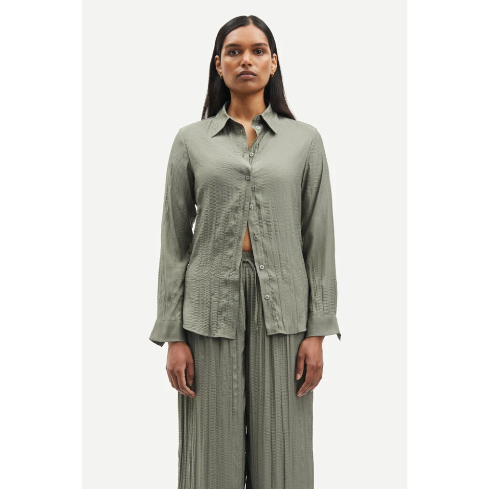 Samsøe Slim Fit Lange Mouwen Overhemd met Knopen Green Dames