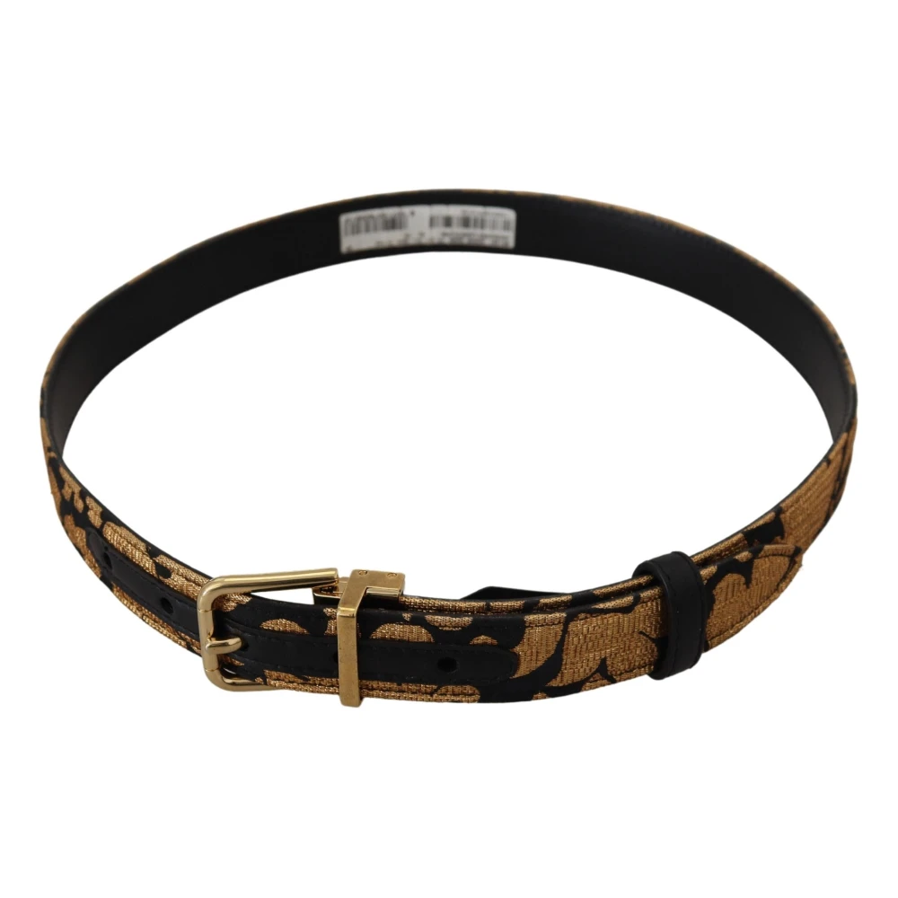Dolce & Gabbana Multicolor Jacquard Lederen Logo Riem Brown Heren