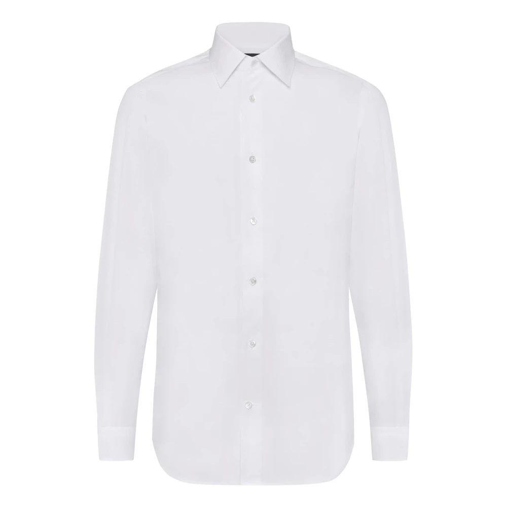 Boggi Milano Regular Fit Overhemd van Katoenen Twill White Heren