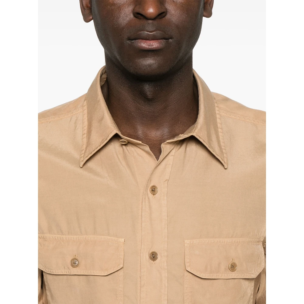 Tom Ford Slim Fit Militaire Twill Shirt Beige Heren