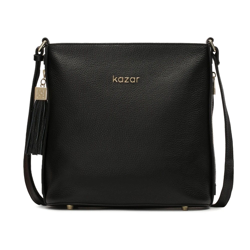 Kazar Zwarte leren messengertas met clutch Black Dames