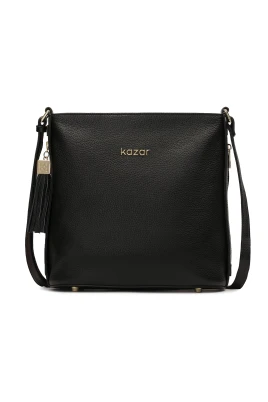 Svart läder messenger väska med clutch