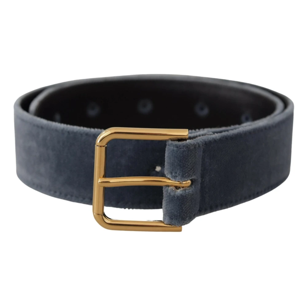 Dolce & Gabbana Vrouw Blauw Marineblauwe Velvet Gouden Metalen Logo Taille Gesp Riem