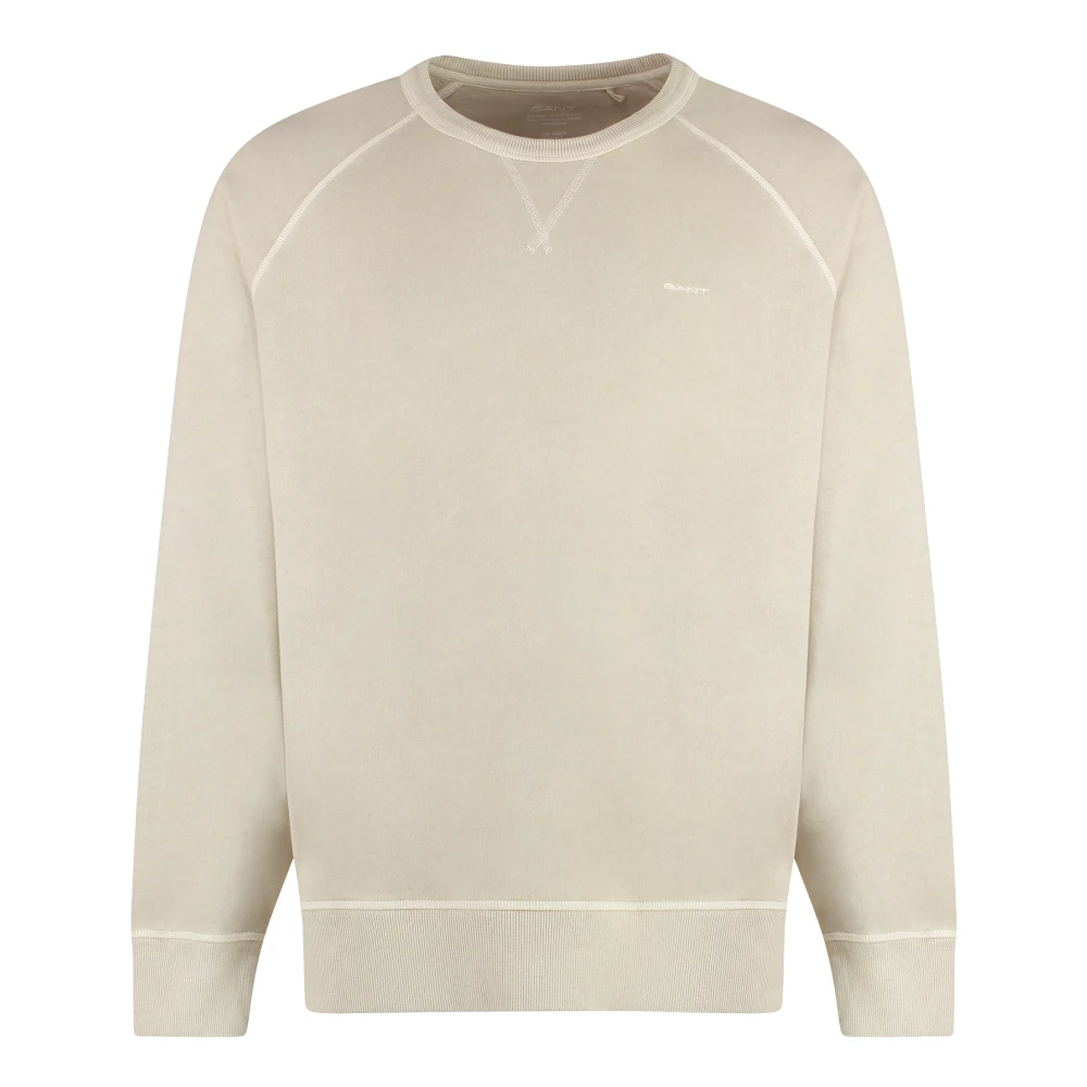 Gant Geribbelde Katoenen Crew-Neck Sweatshirt Beige Heren