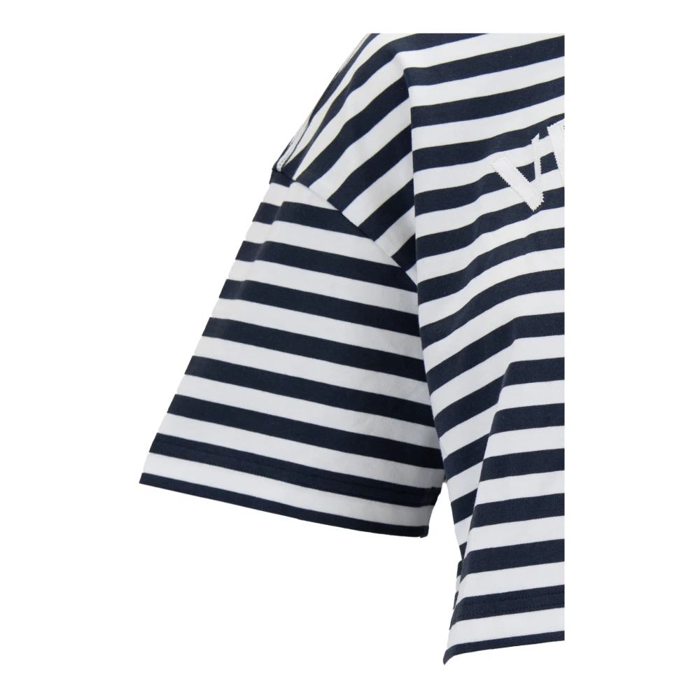 Versace Gestreepte Crop Top met Geborduurd Logo Blue Dames