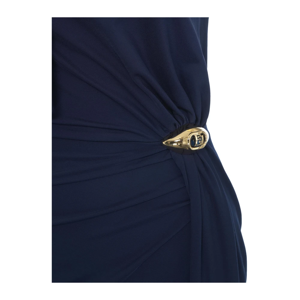Elisabetta Franchi Blauwe Asymmetrische Avondjurk Jersey Blue Dames