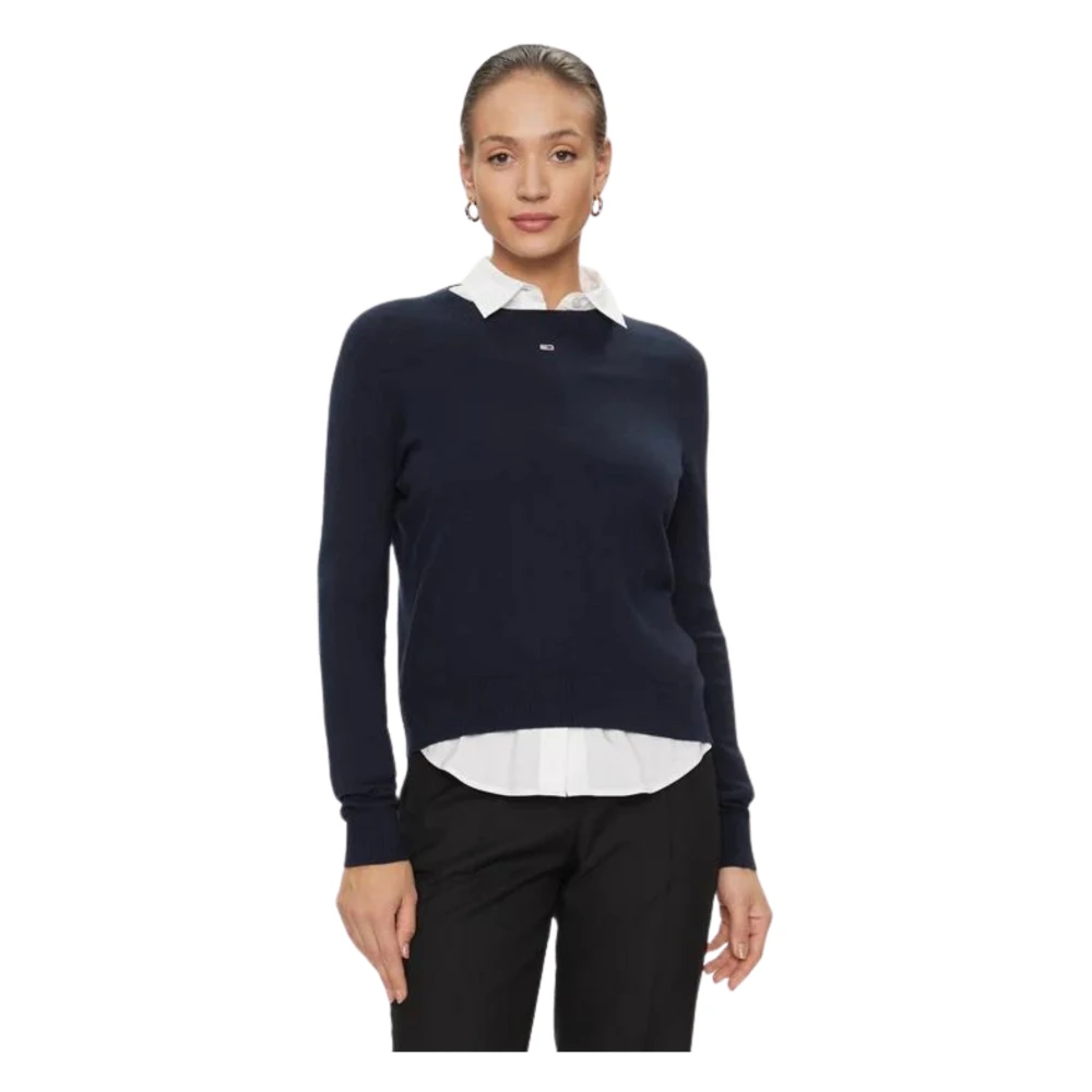 Tommy Hilfiger Blauwe Trui Ronde Hals Lange Mouw Blue Dames