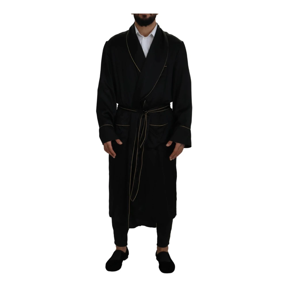 Dolce & Gabbana Men's Black Robes, L, Stunning Long Coat Robe In Silk