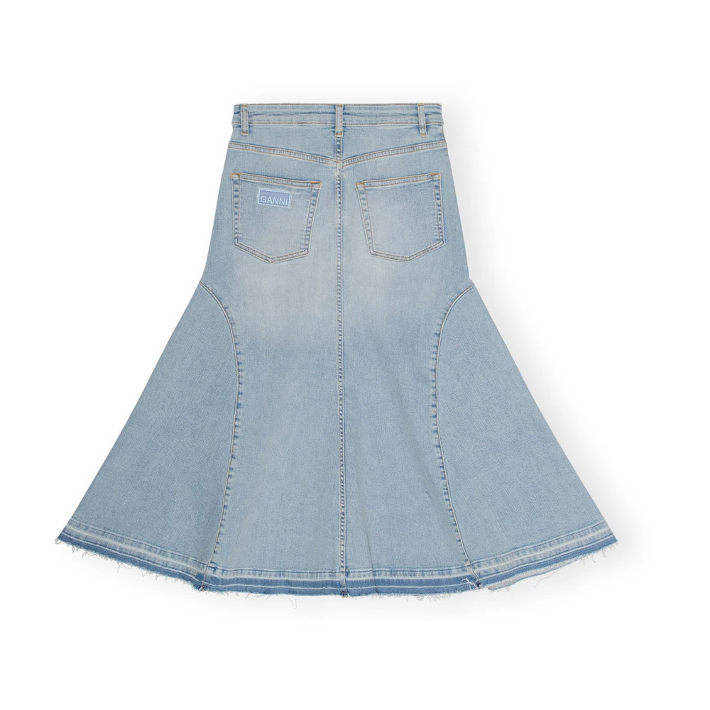 Ganni Blauwe Denim Midi Rok met Zakken Blue Dames